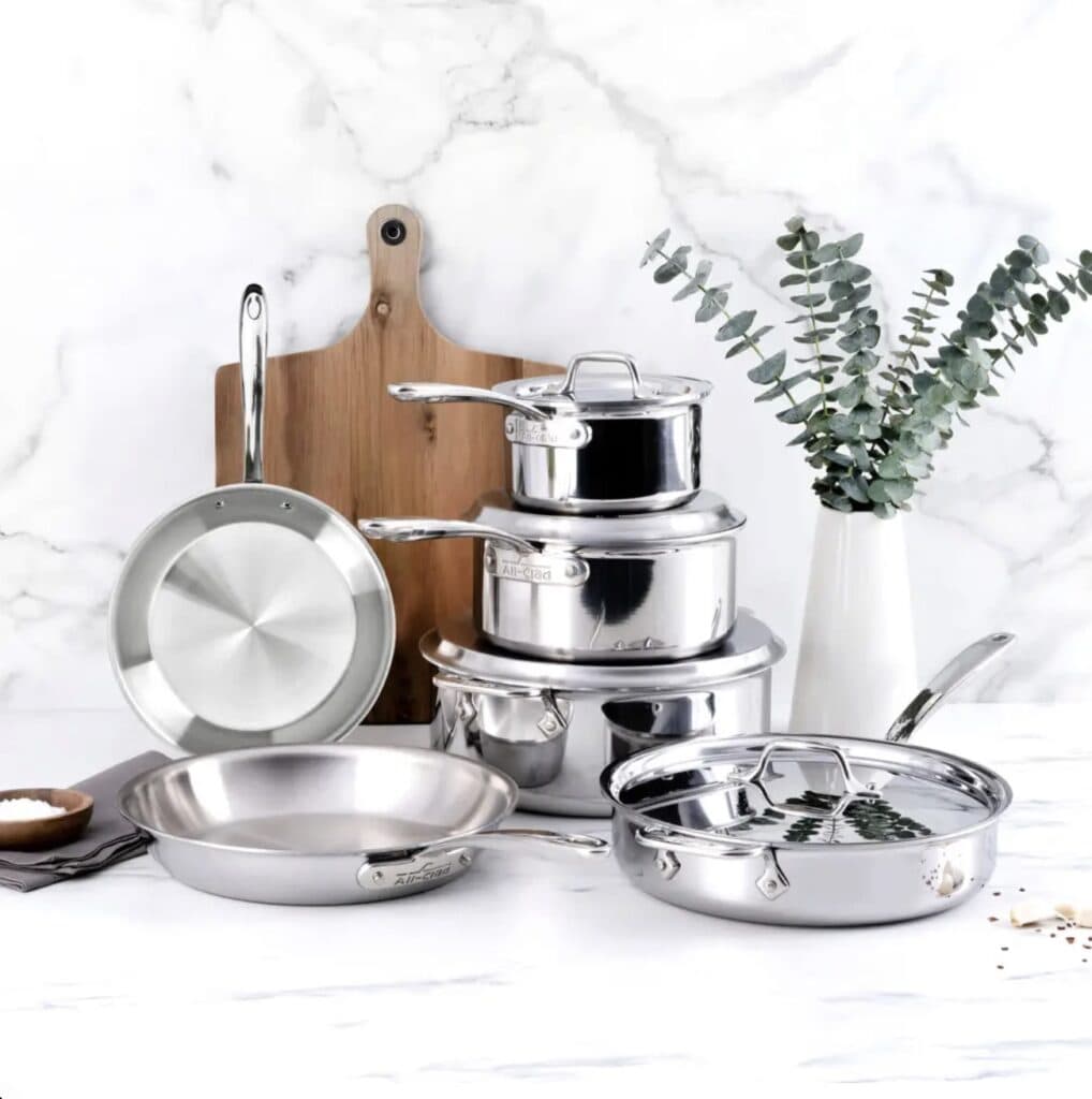 stainless steel cookware sitting on a counter