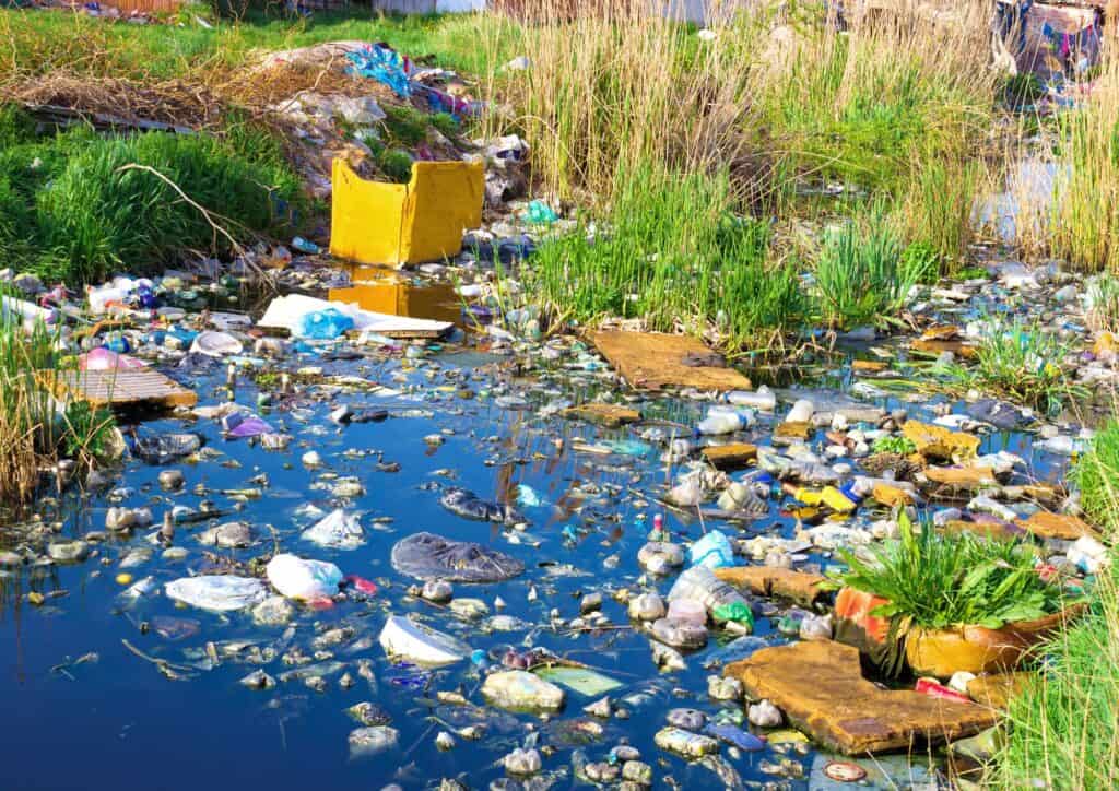 plastic pollution in a waterway