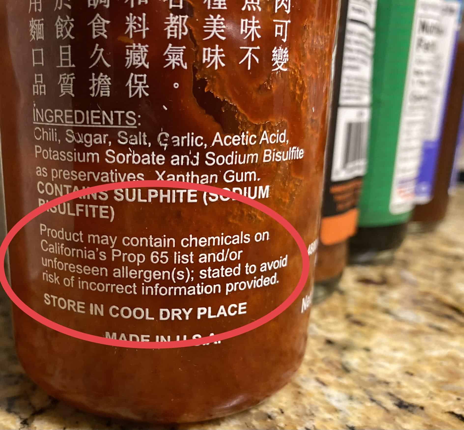 prop 65 warning on sriracha 