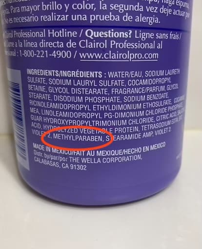 methylparaben listed on a shampoo bottle