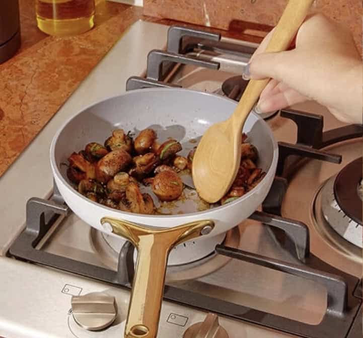 cooking potatoes in a ceramic pan
