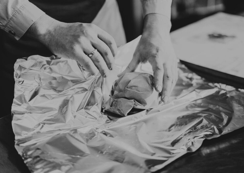 wrapping food in aluminum foil