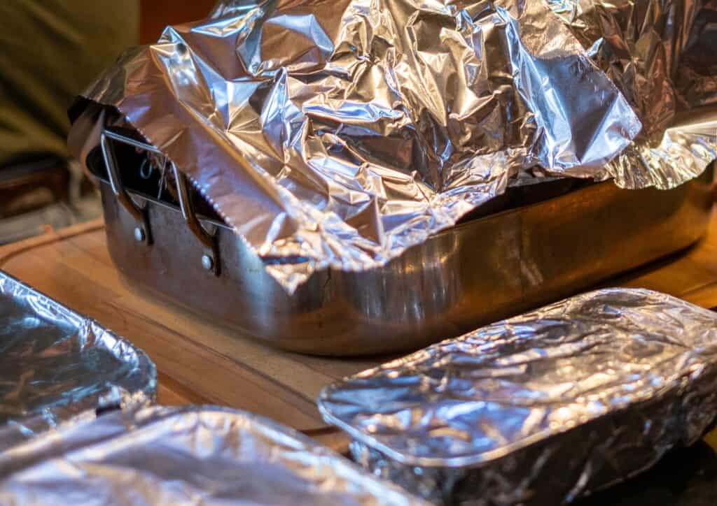 aluminum foil wrapped around food
