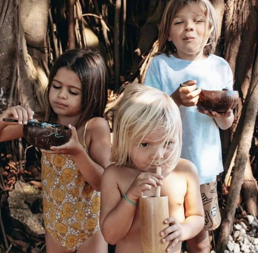children using coconut cups