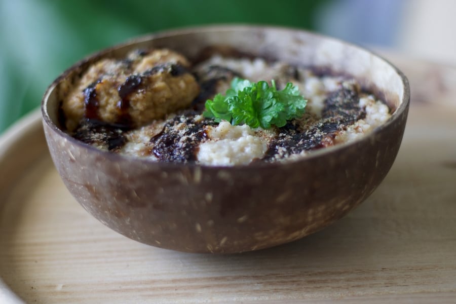 coconut bowl full of oatmeal