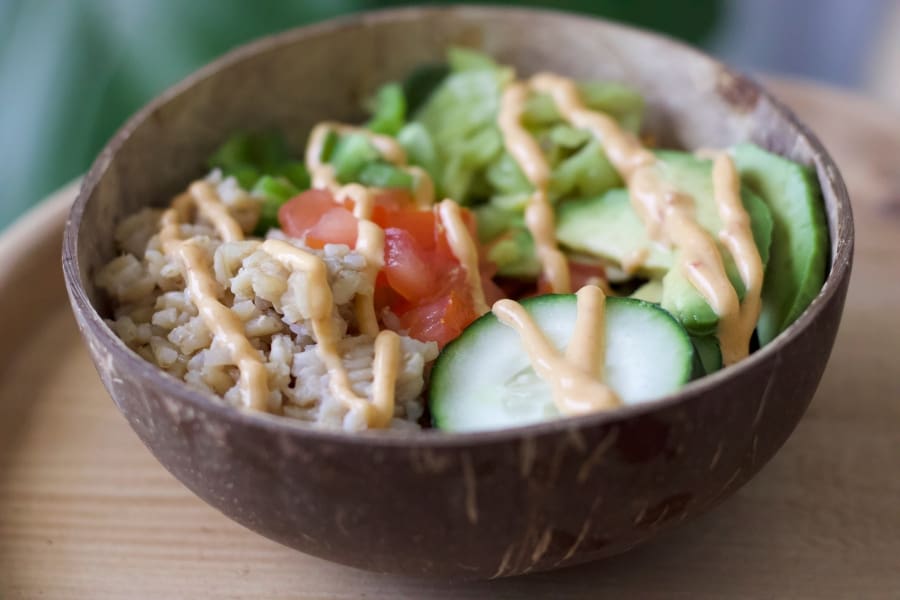 coconut bowl full of salad