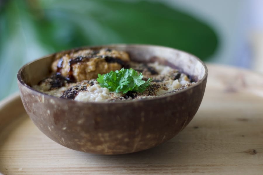 coconut bowl full of oatmeal