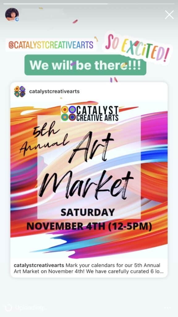 Screenshot from Instagram showing an upcoming Art Market 