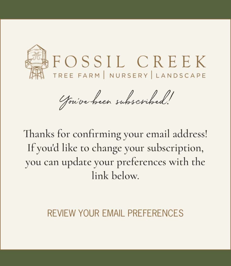 screenshot of an Email Confirmation for signing up for fossil creek plant farm newsletter