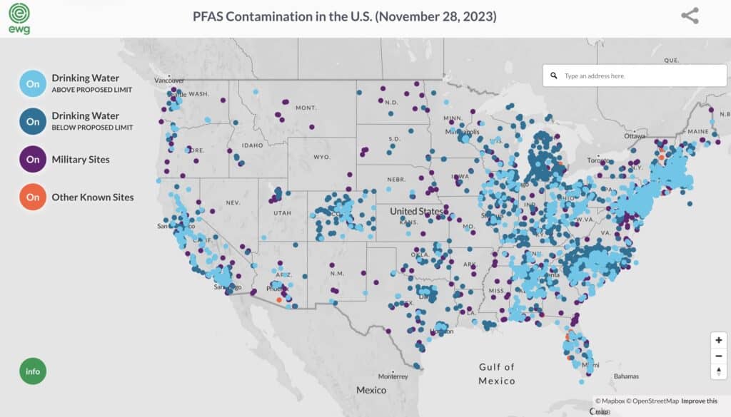 map showing pfas contamination across the US