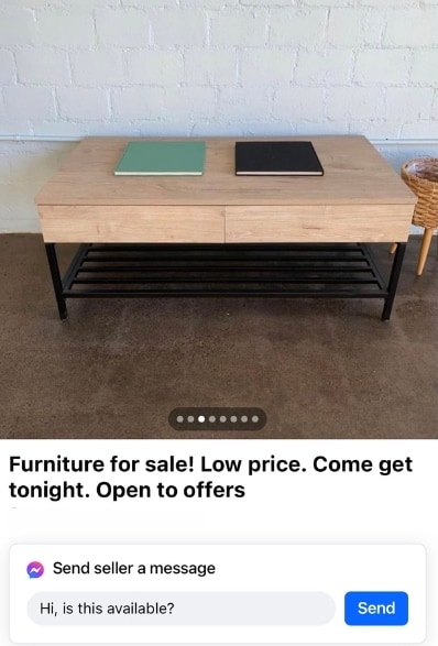 facebook market place furniture ad