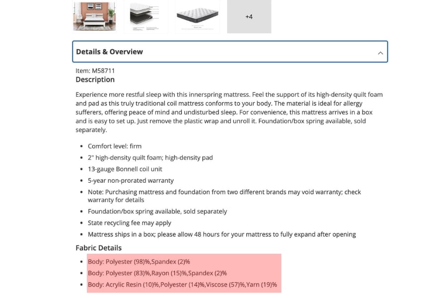 Ashley furniture mattress materials