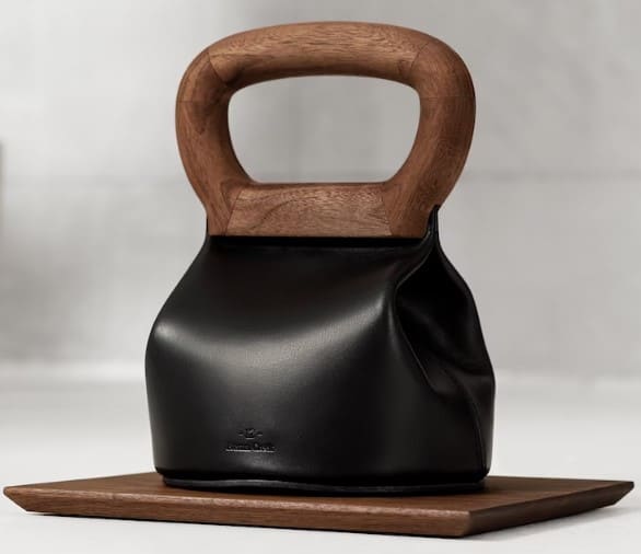 leather and wood kettlebell
