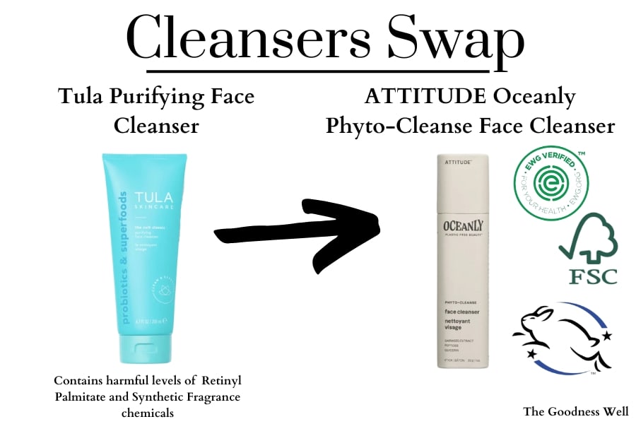 cleanser swap infographic image that shows attitute oceanly cleanser