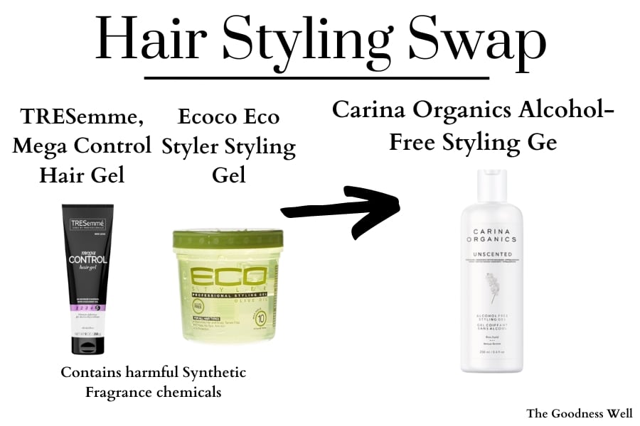 hair styling swap showing carina organics alcohol free styling gel