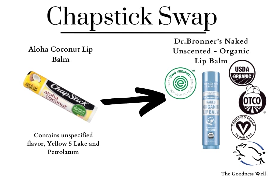 chapstick swap infographic showing Dr.Bronner's Chapstick