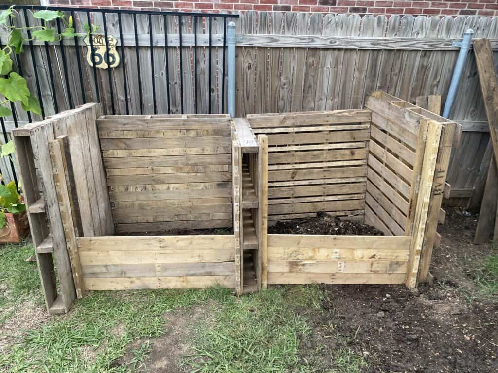 our 2 section compost pallet