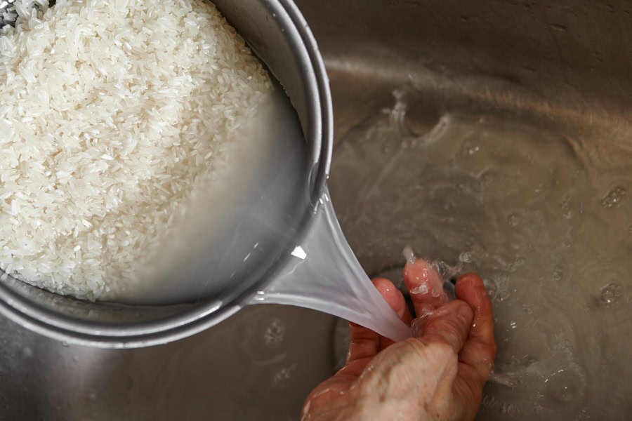 Rice being washed 