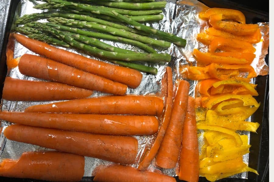 Vegetables baking in bulk