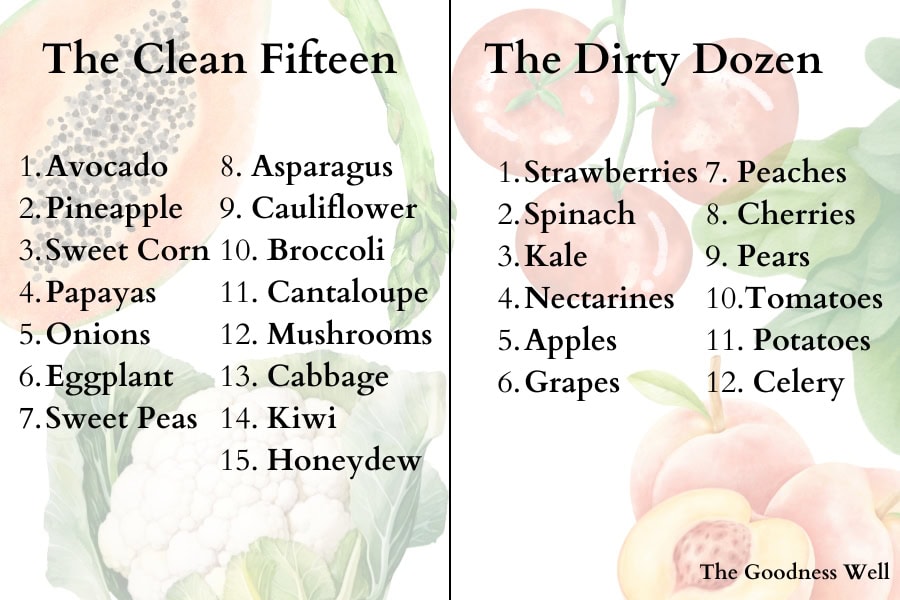 list of clean fifteen and dirty dozen produce items