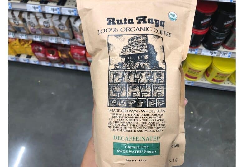 a picture of Ruta Maya organic decaf coffee made using the chemical-free Swiss water process