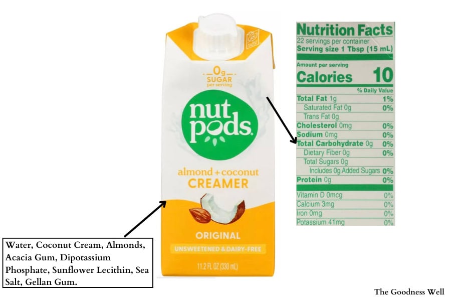 Nut Pods Coffee Creamer nutrition label and ingredients