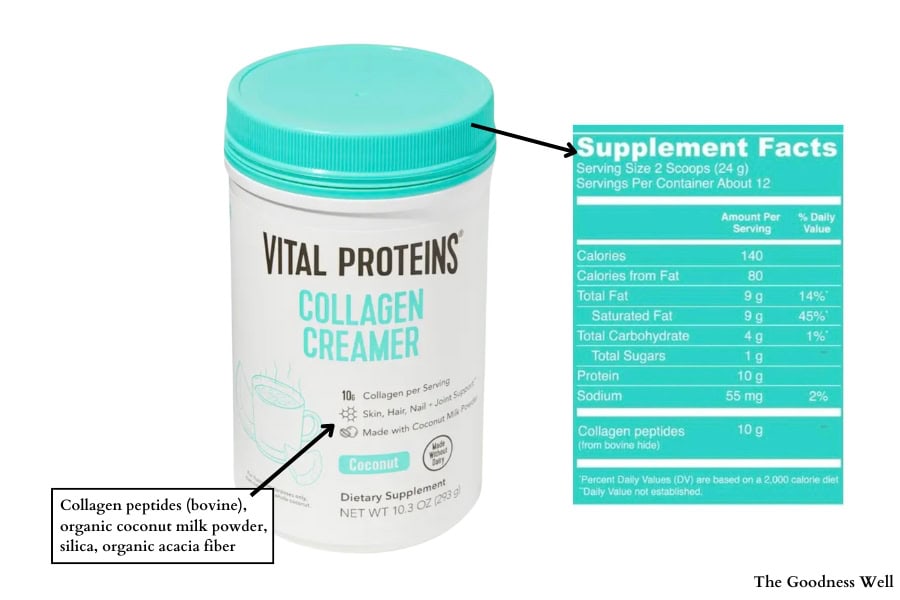 Vital Proteins Collagen Creamer supplement fact and ingredients label