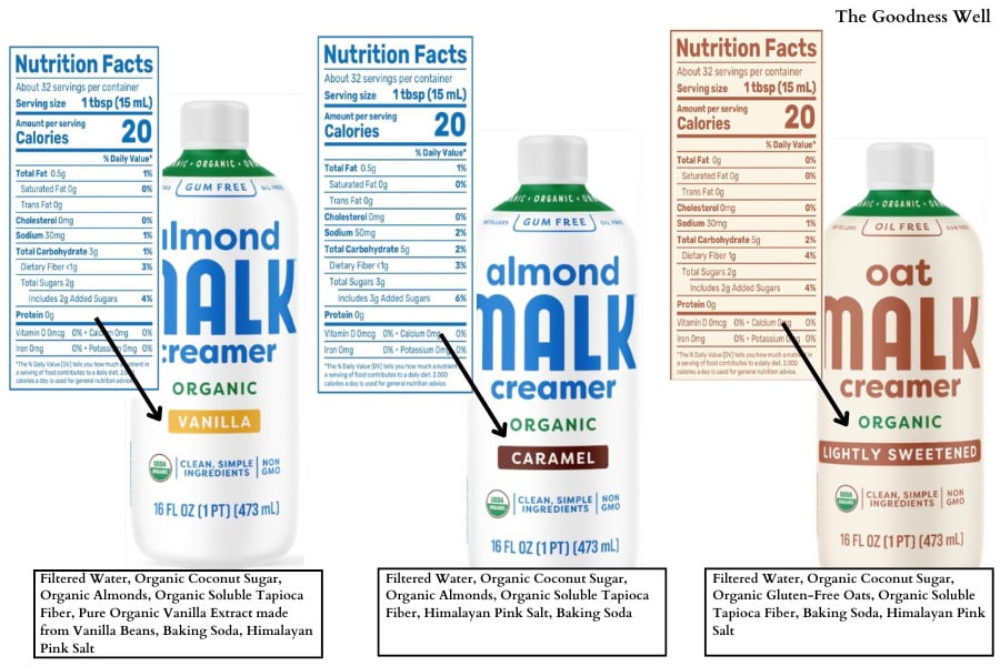 Oat Malk Organic Creamer flavors, ingredients and nutrition labels