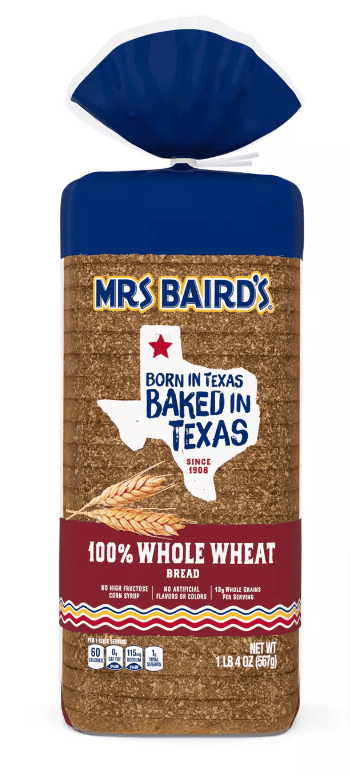 mrs bairds 100 percent whole grain bread