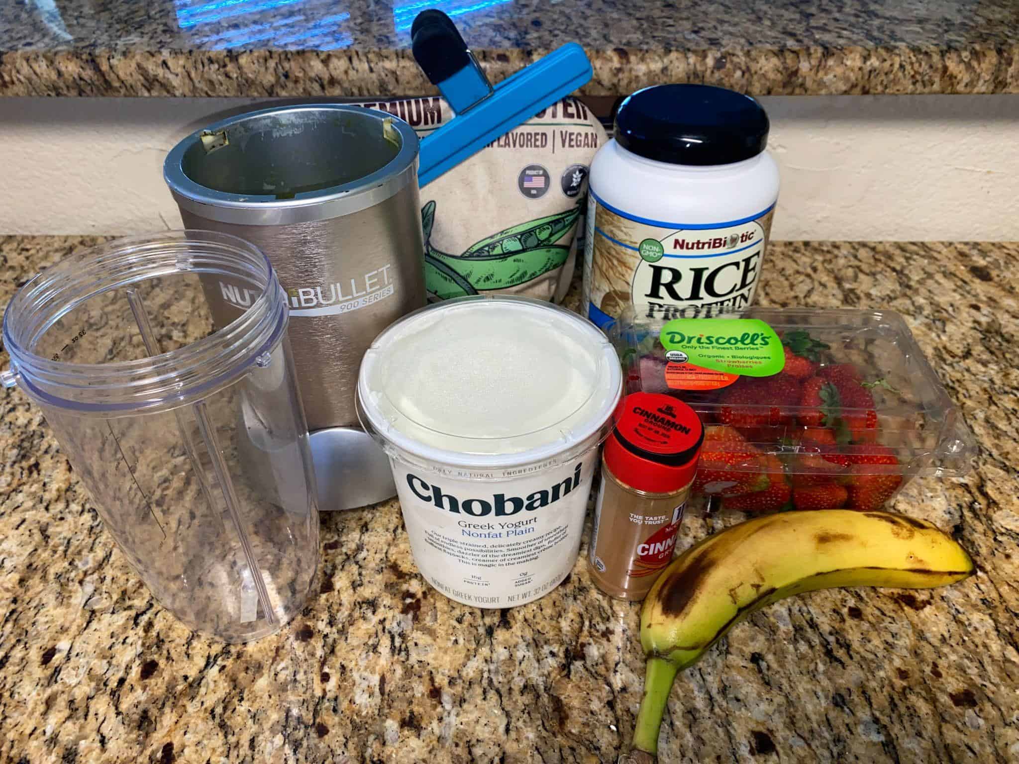 ingredients for a smoothie with greek yogurt