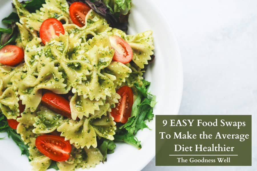 healthy bowl of pasta and greens