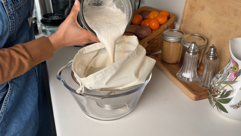 straining almonds after blending