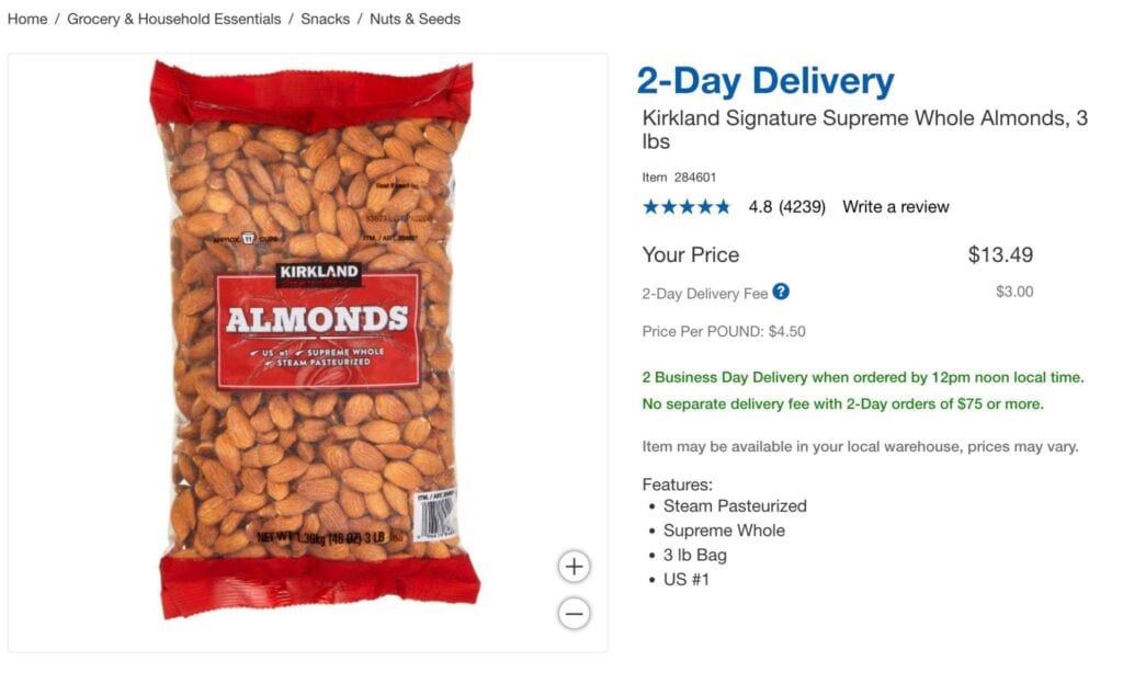 kirkland almonds from costco