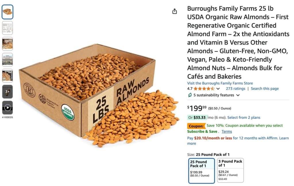 Bulk organic almonds from Amazon