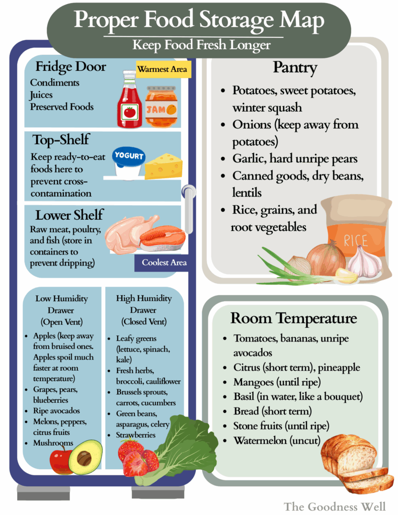 proper food storage map for the fridge