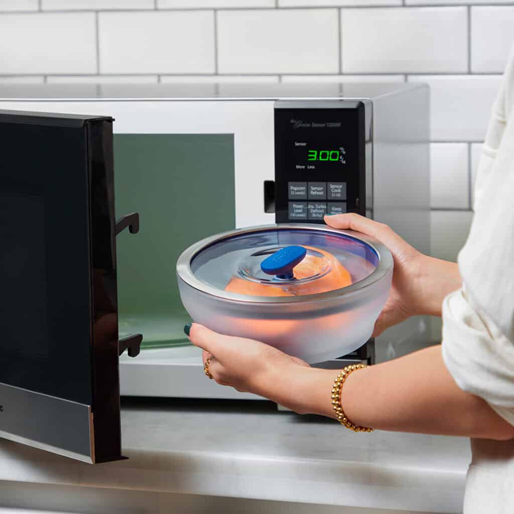 putting a glass storage container in the microwave