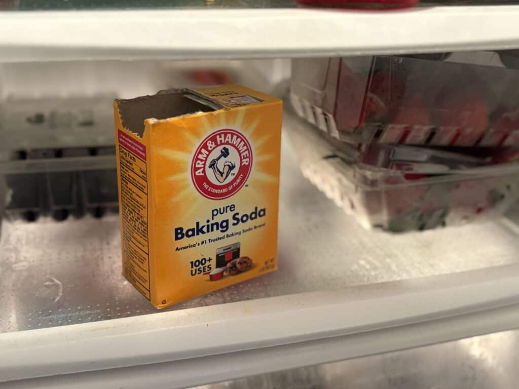 open baking soda box in the fridge
