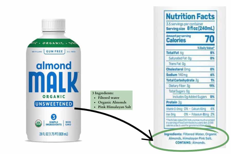 Almond malk almond milk and nutrition label