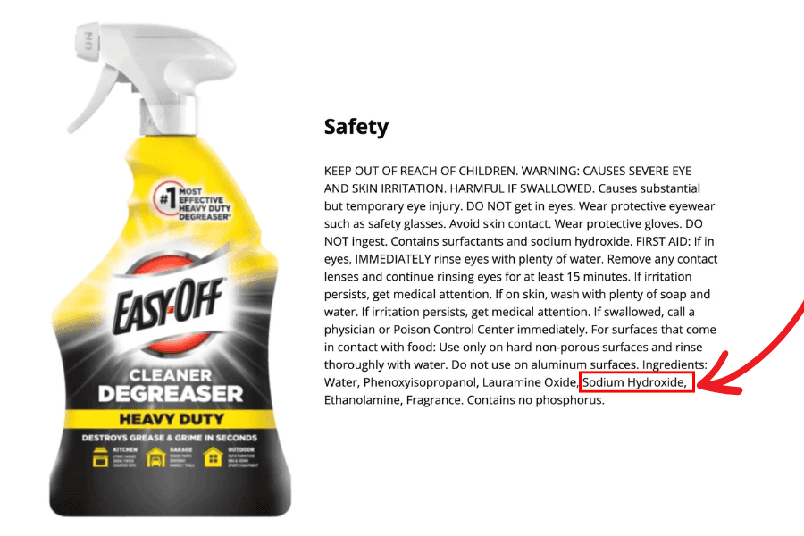 easy off ingredient list containing sodium hydroxide