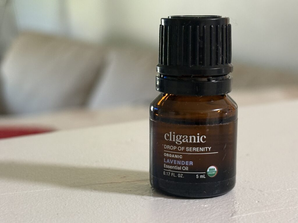 a small bottle of lavender essential oil