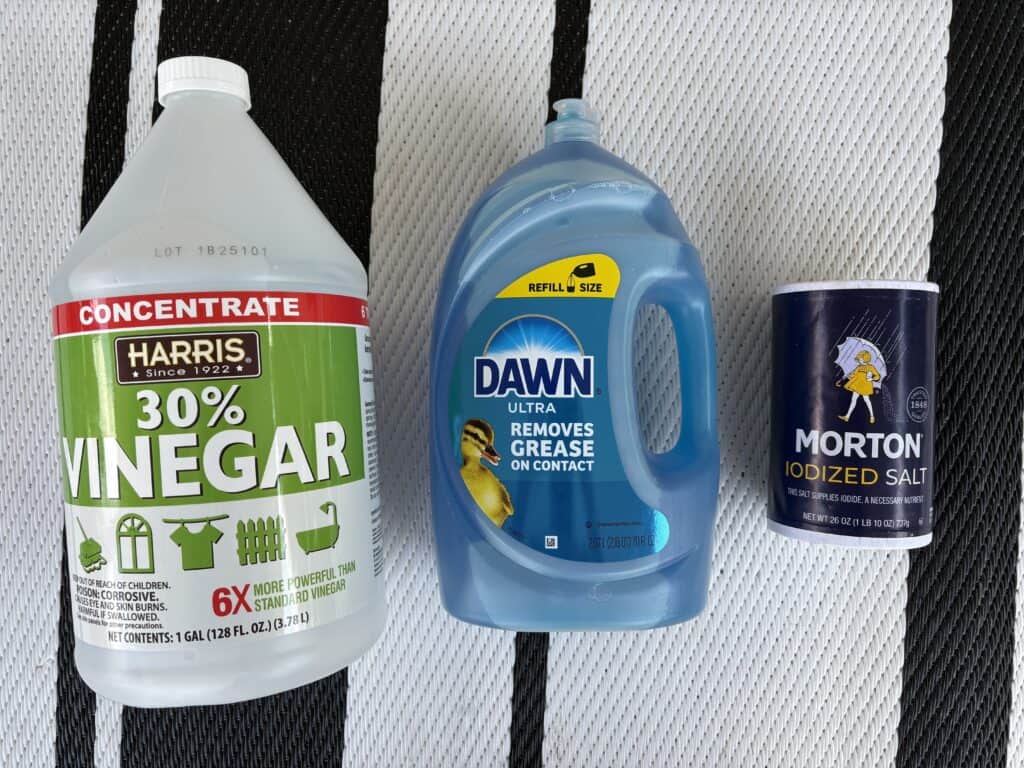 30% vinegar, dish soap, sea salt