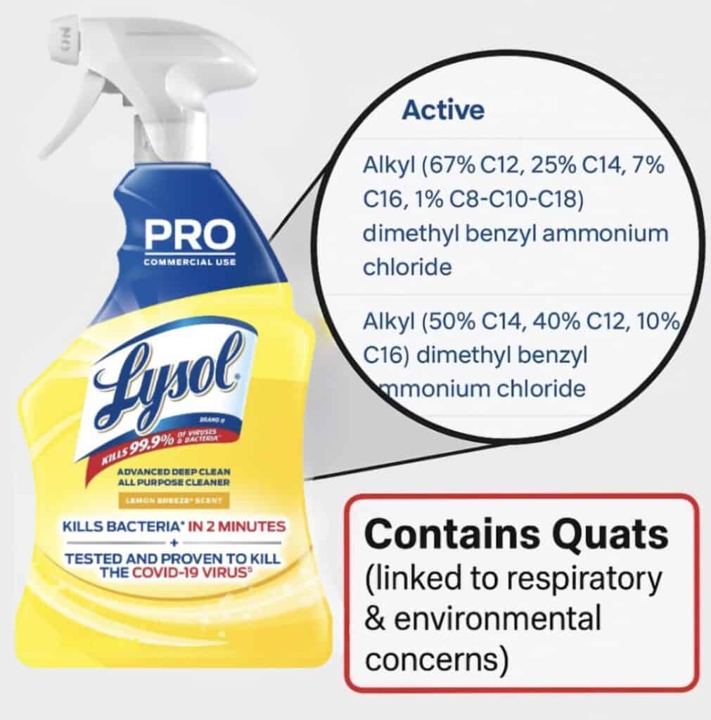 highlighting the toxic chemical quats in a lysol disinfectant