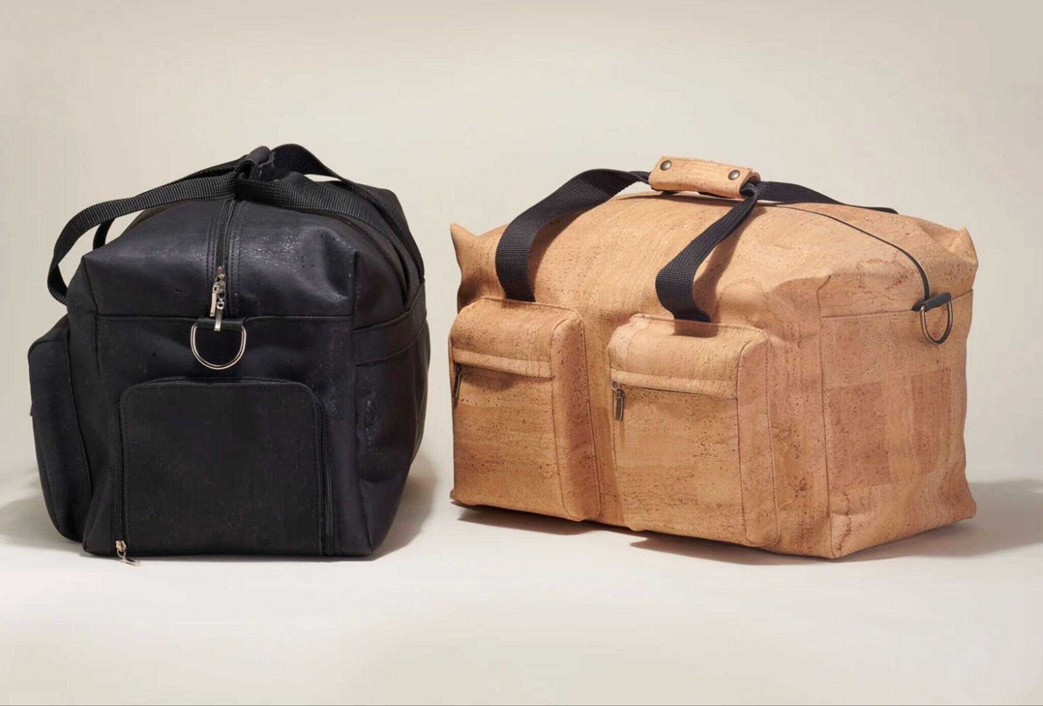 2 gym bags made from cork