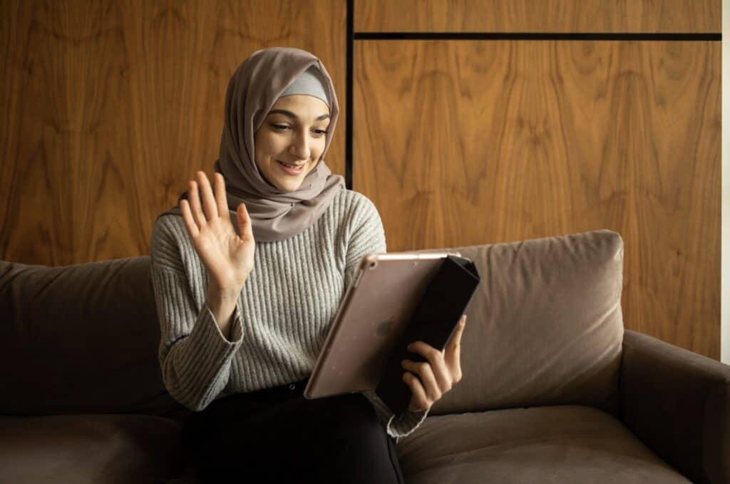 a woman face timing with someone