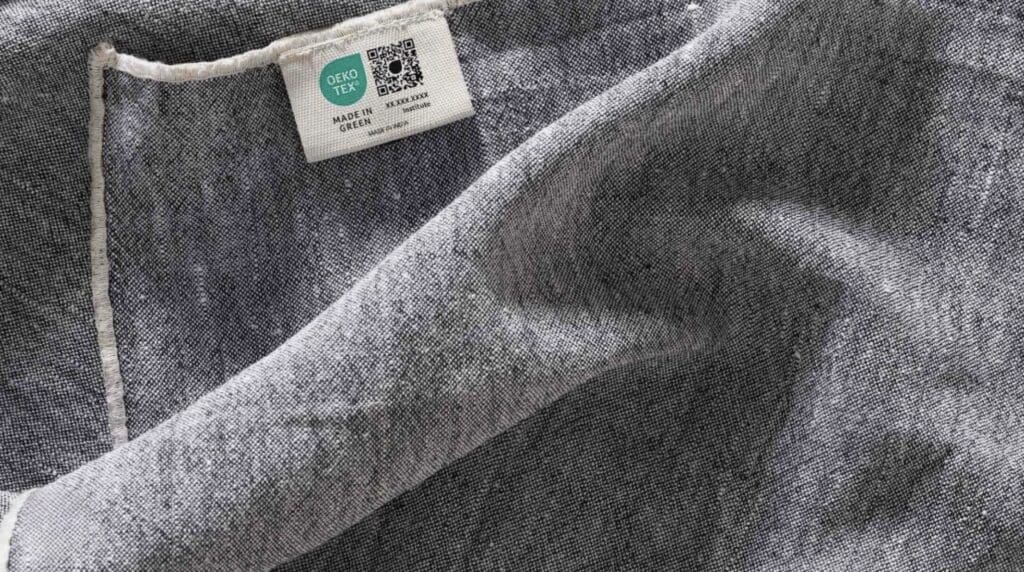 oeko tex made in green tag on a blanket