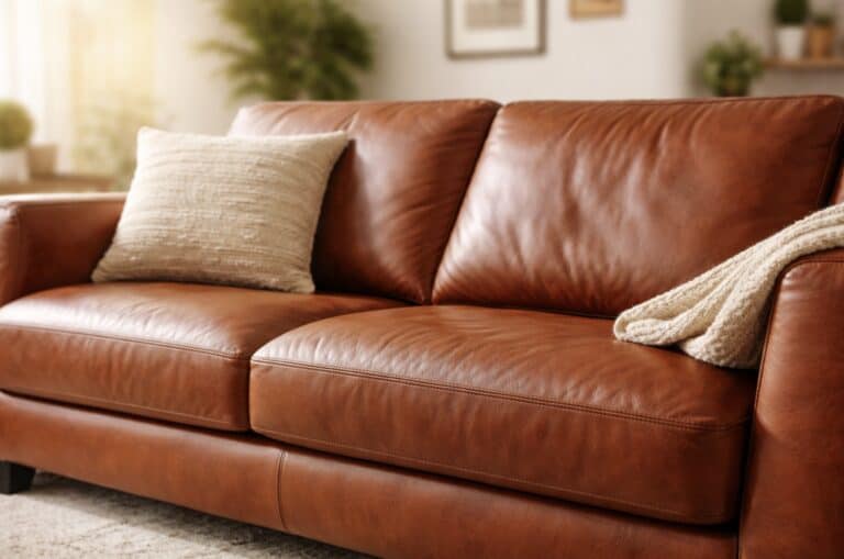 Cozy leather couch in modern living room
