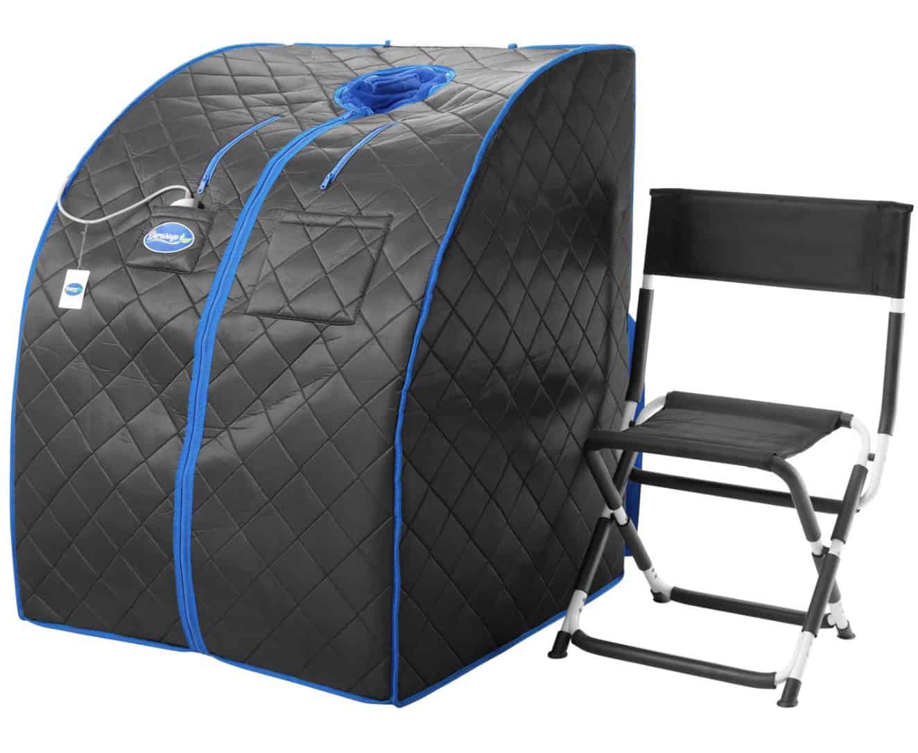 Portable infrared sauna tent with folding chair and carbon heating panels