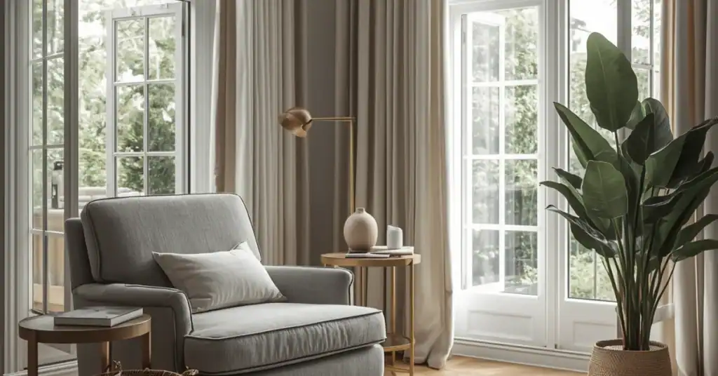 Upholstered armchair in a well-ventilated room with open windows and natural light
