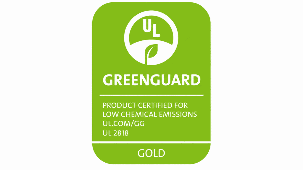 GREENGUARD Gold certification logo for products tested for low chemical emissions.