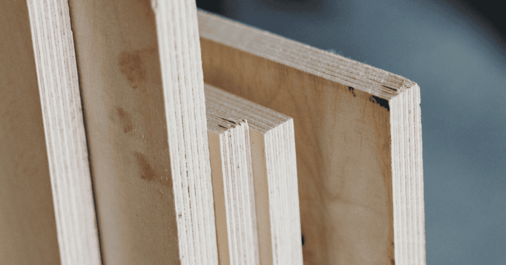 Close-up of plywood boards used in furniture and engineered wood products